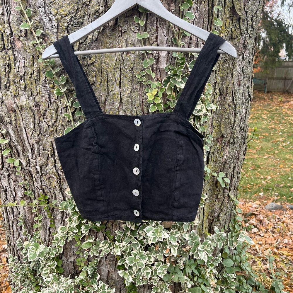 Cut Loose Black Button-Up Crop Top